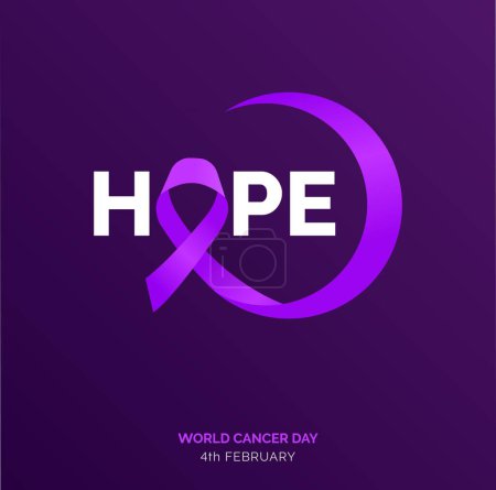 Téléchargez les illustrations : Hope Ribbon Typography. 4th February World Cancer Day - en licence libre de droit
