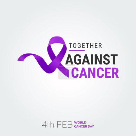 Illustration for Together Against Cancer Ribbon Typography. 4th Feb World Cancer Day - Royalty Free Image