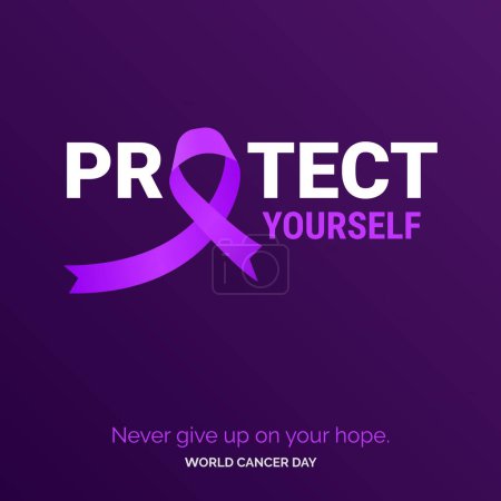 Illustration for Protect Yourself Ribbon Typography. Nevery Give up on your hope - World Cancer Day - Royalty Free Image