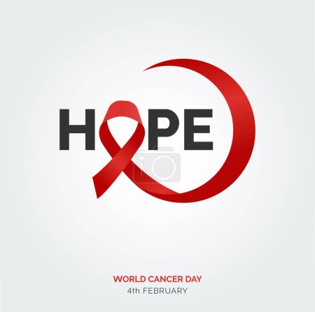 Ilustración de Hope Ribbon Typography. 4th February World Cancer Day - Imagen libre de derechos