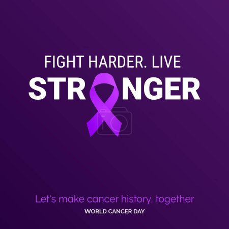 Téléchargez les illustrations : Fights Harder Stronger Ribbon Typography. let's make cancer history. together - World Cancer Day - en licence libre de droit