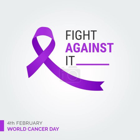Illustration for Fight Against It Ribbon Typography. 4th February World Cancer Day - Royalty Free Image