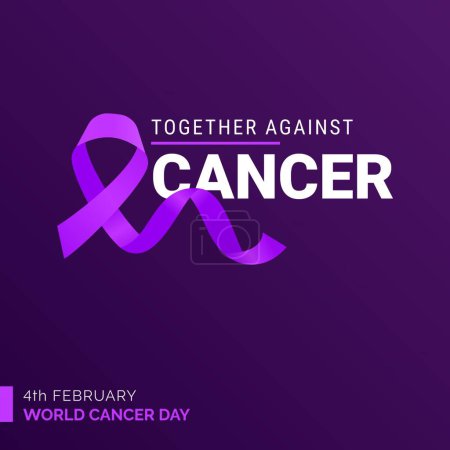 Ilustración de Together Against Cancer Ribbon Typography (en inglés). 4 de febrero Día Mundial del Cáncer - Imagen libre de derechos
