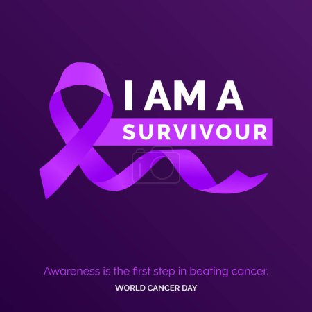 Téléchargez les illustrations : I am A Surviour Ribbon Typography. Awareness is the first step in beating cancer - World Cancer Day - en licence libre de droit