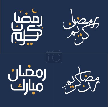 Téléchargez les illustrations : Illustration vectorielle de la calligraphie blanche avec des éléments de design orange pour Ramadan Kareem Wishes. - en licence libre de droit