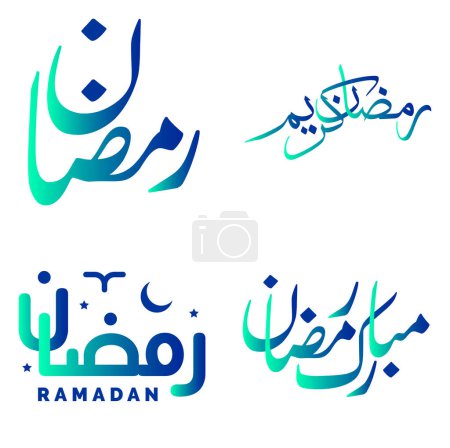 Ilustración de Ilustración vectorial de los deseos de Ramadán Kareem con tipografía verde degradada y azul árabe. - Imagen libre de derechos
