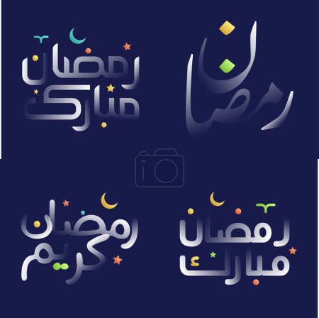 Téléchargez les illustrations : Pack de calligraphie Ramadan Kareem blanc brillant avec des éléments de design lumineux et audacieux - en licence libre de droit