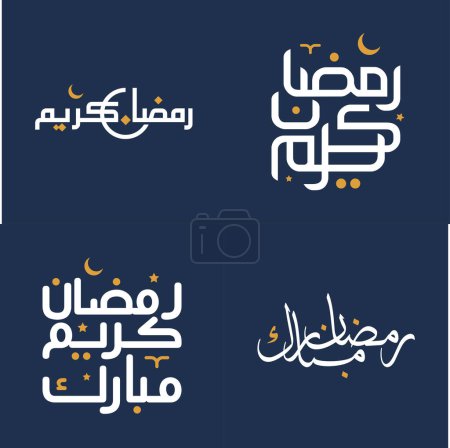 Illustration for Vector Illustration of White Ramadan Kareem Arabic Calligraphy with Orange Design Elements. - Royalty Free Image