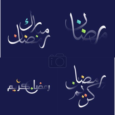 Ilustración de Ramadan Kareem en elegante caligrafía blanca brillante con colores de arco iris para diseños festivos islámicos - Imagen libre de derechos