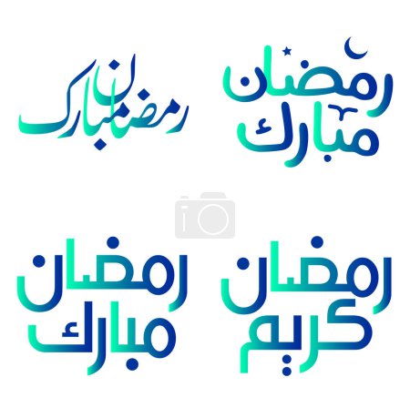 Téléchargez les illustrations : Gradient vert et bleu Ramadan Kareem Illustration vectorielle avec calligraphie arabe. - en licence libre de droit