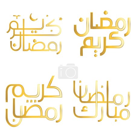 Téléchargez les illustrations : Célébrez Ramadan Kareem avec un design vectoriel élégant de calligraphie dorée pour les cartes de vœux. - en licence libre de droit