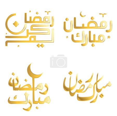 Téléchargez les illustrations : Elégante illustration vectorielle dorée du Ramadan Kareem avec calligraphie arabe pour les célébrations musulmanes. - en licence libre de droit