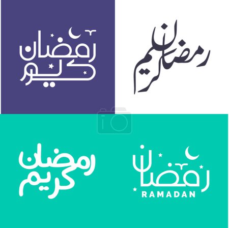 Ilustración de Paquete de caligrafía minimalista de Ramadán Kareem en escritura árabe moderna para festividades musulmanas. - Imagen libre de derechos