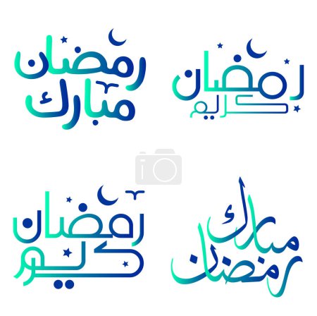 Téléchargez les illustrations : Illustration vectorielle des vœux verts et bleus du Ramadan Kareem pour les célébrations musulmanes. - en licence libre de droit