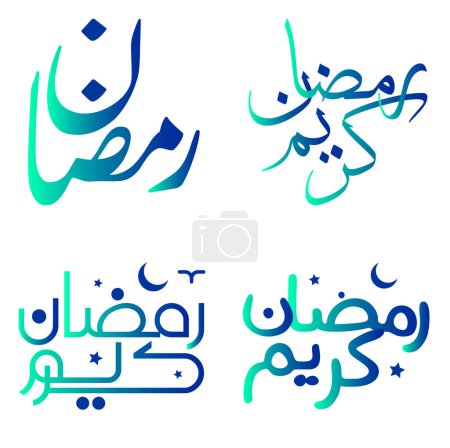 Téléchargez les illustrations : Élégante calligraphie verte et bleue dégradée pour Ramadan Kareem Greetings Vector Design. - en licence libre de droit