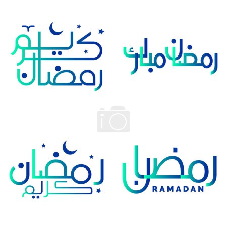 Illustration for Arabic Calligraphy Vector Illustration for Celebrating Gradient Green and Blue Ramadan Kareem. - Royalty Free Image