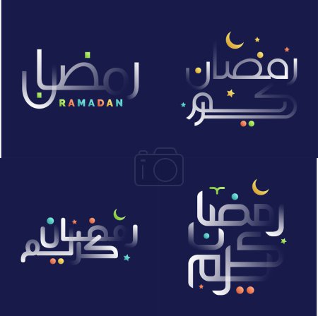 Ilustración de Elegante paquete blanco brillante de caligrafía de Ramadán Kareem con elementos coloridos - Imagen libre de derechos