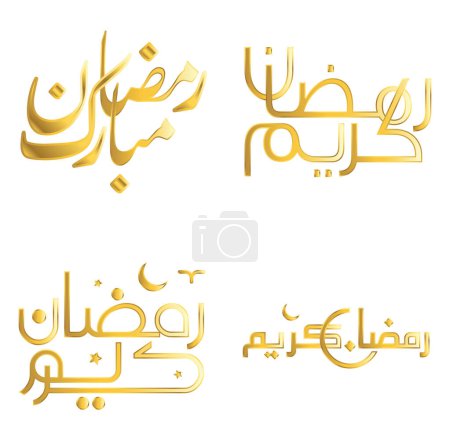 Téléchargez les illustrations : Célébrez Ramadan Kareem avec l'illustration vectorielle de calligraphie dorée islamique. - en licence libre de droit