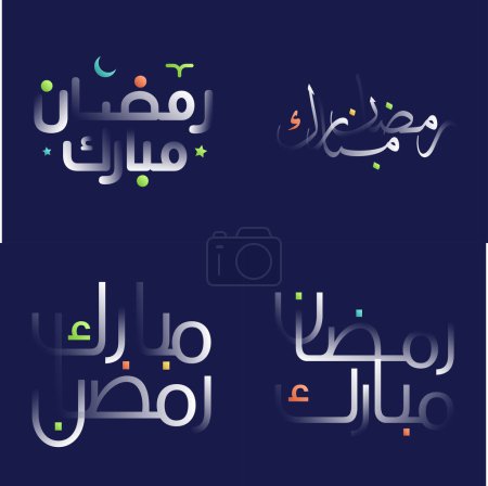 Illustration for Modern White Glossy Ramadan Kareem Calligraphy Pack with Colorful Geometric and Floral Design Elements - Royalty Free Image