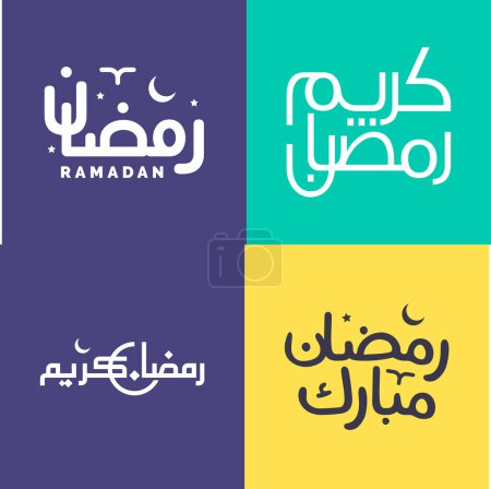 Téléchargez les illustrations : Ensemble vectoriel de calligraphie arabe simple pour les salutations Ramadan Kareem dans un style moderne. - en licence libre de droit