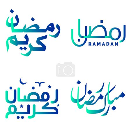 Téléchargez les illustrations : Gradient vert et bleu Ramadan Kareem Vector Design avec calligraphie arabe pour salutations musulmanes. - en licence libre de droit