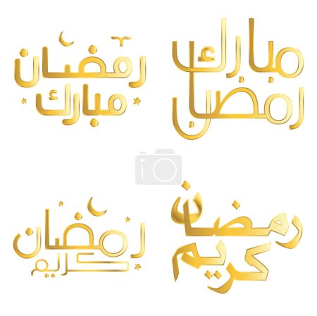Téléchargez les illustrations : Elégant design vectoriel Golden Ramadan Kareem avec calligraphie arabe. - en licence libre de droit