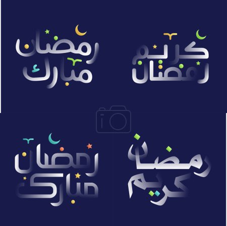 Téléchargez les illustrations : Calligraphie colorée du Ramadan Kareem en blanc effet brillant pour les bannières et cartes festives islamiques - en licence libre de droit