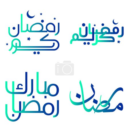 Ilustración de Vector Ilustración de Gradiente Verde y Azul Ramadán Kareem Deseos con Elegante Tipografía Árabe. - Imagen libre de derechos