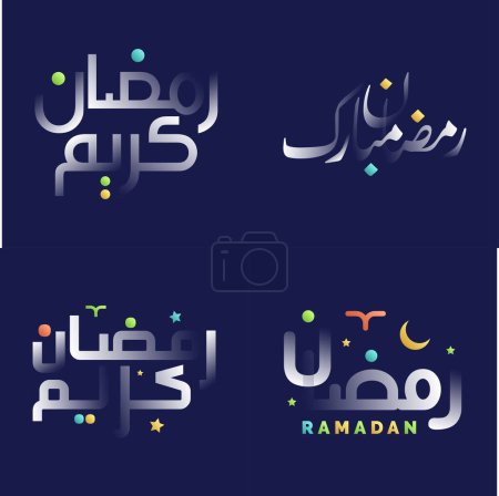 Ilustración de Paquete moderno blanco brillante de la caligrafía de Kareem del Ramadán con los elementos coloridos del diseño - Imagen libre de derechos