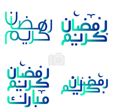 Téléchargez les illustrations : Illustration vectorielle du dégradé vert et bleu Ramadan Kareem Salutations et souhaits. - en licence libre de droit