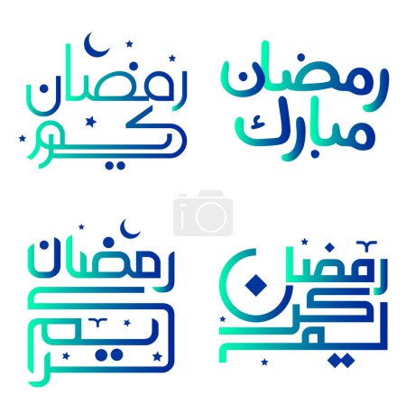 Ilustración de Vector Ilustración de Gradiente Verde y Azul Ramadán Kareem con Caligrafía Islámica. - Imagen libre de derechos