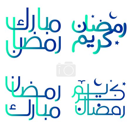 Ilustración de Celebra el Mes Santo del Ramadán con Caligrafía Verde y Azul Árabe. - Imagen libre de derechos