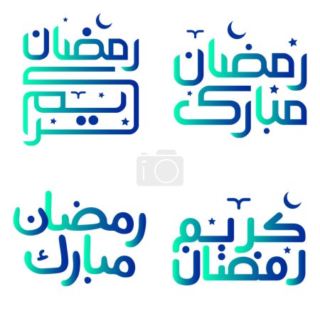 Téléchargez les illustrations : Illustration vectorielle du Ramadan Kareem avec calligraphie arabe verte et bleue dégradée. - en licence libre de droit