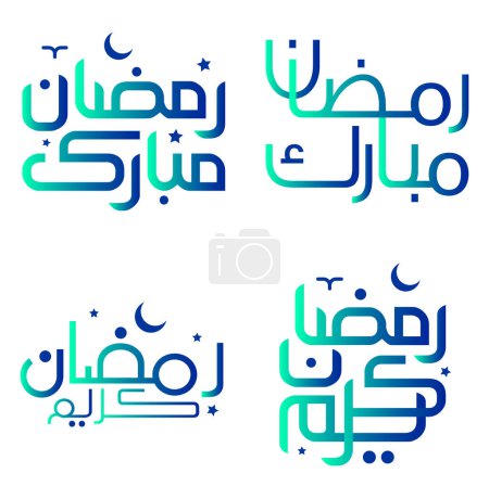 Téléchargez les illustrations : Illustration vectorielle des cartes de voeux du Ramadan Kareem vert et bleu dégradé avec calligraphie arabe. - en licence libre de droit