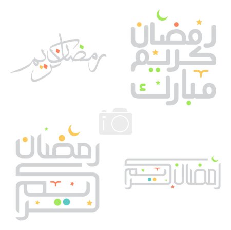 Téléchargez les illustrations : Carte de voeux vectorielle Ramadan Kareem avec design typographique arabe élégant. - en licence libre de droit
