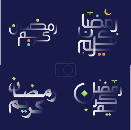 Illustration for Glossy White Ramadan Kareem Calligraphy Set with Colorful Floral and Islamic Pattern Designs - Royalty Free Image