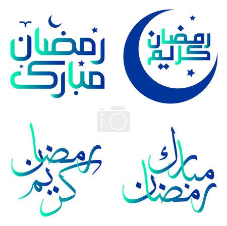 Téléchargez les illustrations : Illustration vectorielle du Ramadan Kareem avec calligraphie arabe verte et bleue dégradée. - en licence libre de droit