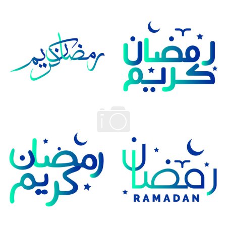 Téléchargez les illustrations : Carte de voeux Kareem Ramadan vert et bleu dégradé vectoriel avec calligraphie arabe. - en licence libre de droit