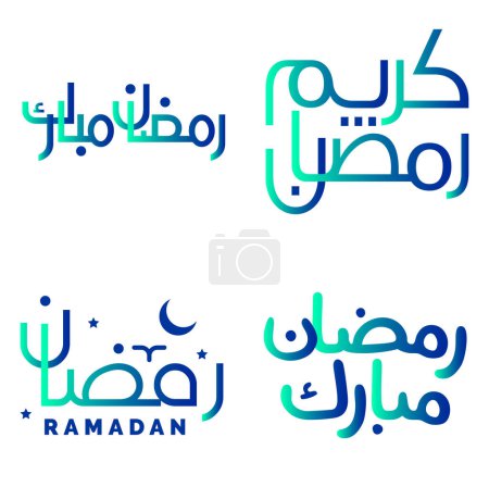 Téléchargez les illustrations : Gradient Calligraphie arabe verte et bleue Illustration vectorielle pour le mois sacré du Ramadan. - en licence libre de droit