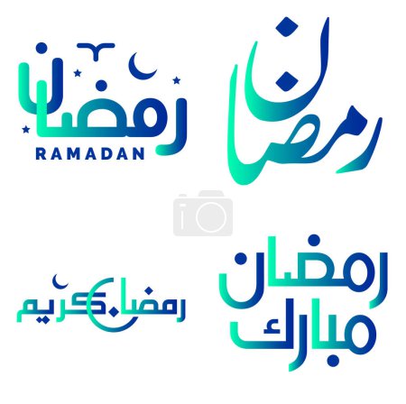 Téléchargez les illustrations : Illustration vectorielle des vœux et salutations du Ramadan Kareem avec calligraphie dégradée verte et bleue. - en licence libre de droit