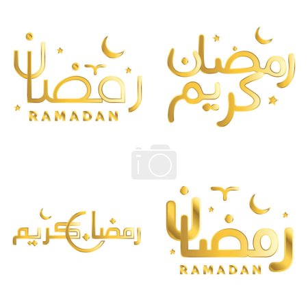 Téléchargez les illustrations : Conception vectorielle Golden Ramadan Kareem pour le mois de jeûne islamique avec calligraphie élégante. - en licence libre de droit