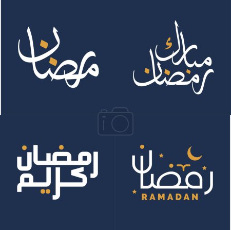 Ilustración de Ilustración vectorial de caligrafía blanca y elementos de diseño naranja para celebrar el Ramadán Kareem. - Imagen libre de derechos