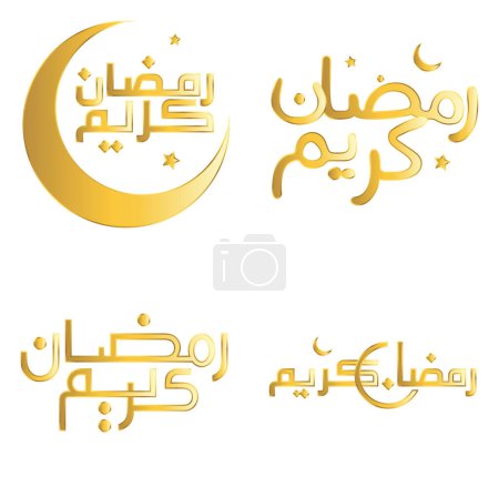 Téléchargez les illustrations : Conception vectorielle Golden Ramadan Kareem pour le mois de jeûne islamique avec calligraphie élégante. - en licence libre de droit