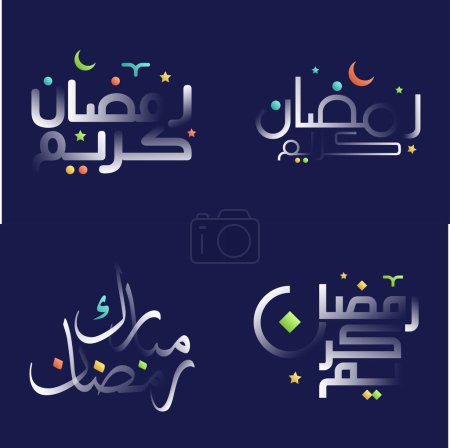 Téléchargez les illustrations : Pack de Calligraphie Kareem Ramadan Brillant Blanc Contemporain avec Accents Colorés - en licence libre de droit