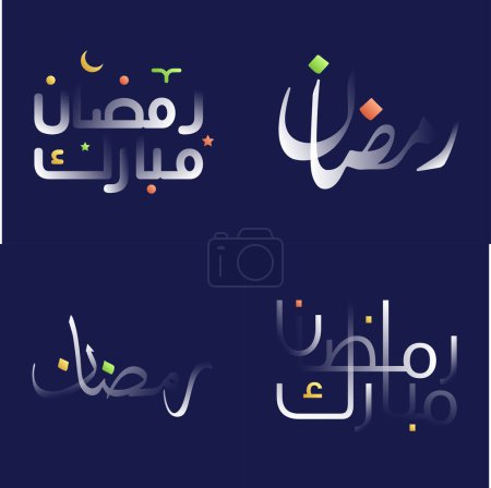 Illustration for Glossy White Ramadan Kareem Calligraphy Pack with Colorful Illustrations of Islamic Art and Culture - Royalty Free Image