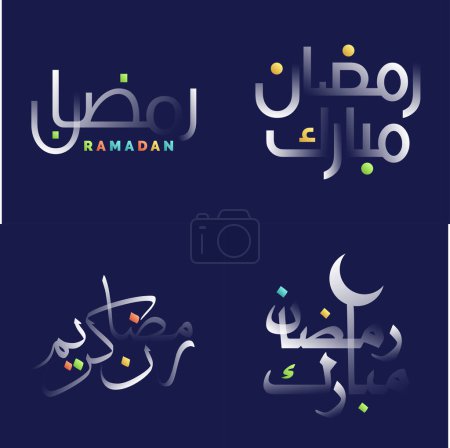 Illustration for Vibrant White Glossy Ramadan Kareem Calligraphy with Fun Design Elements - Royalty Free Image