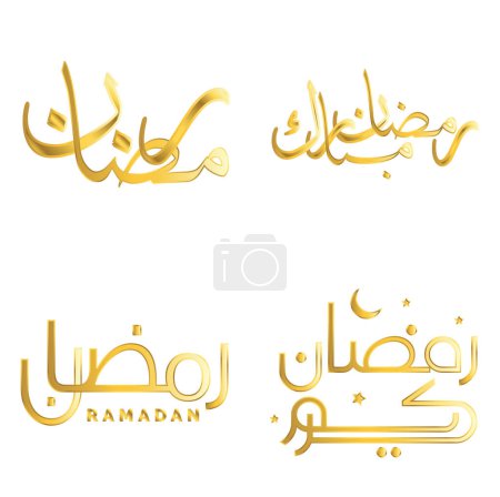 Téléchargez les illustrations : Elégant design vectoriel Golden Ramadan Kareem avec calligraphie arabe traditionnelle. - en licence libre de droit