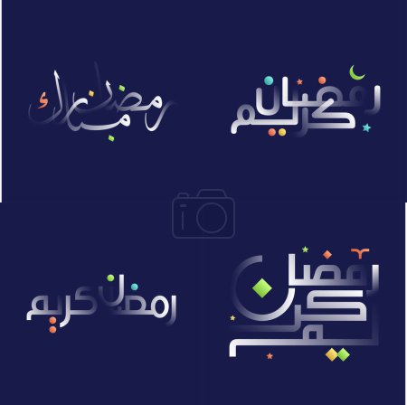 Ilustración de Paquete moderno de caligrafía blanca brillante de Ramadán Kareem con coloridos elementos geométricos y de diseño floral - Imagen libre de derechos