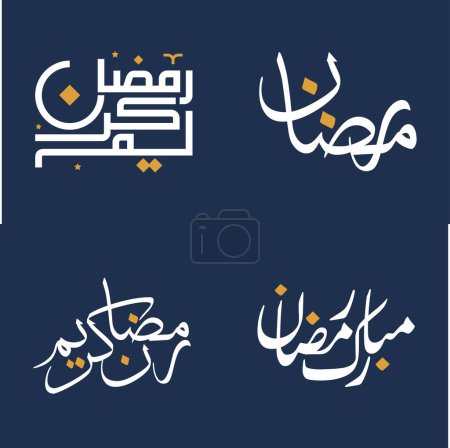 Téléchargez les illustrations : Typographie arabe Illustration vectorielle avec calligraphie blanche et éléments de design orange pour Ramadan Kareem. - en licence libre de droit