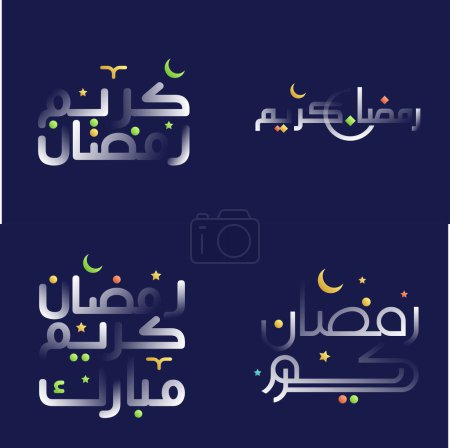 Téléchargez les illustrations : Beau paquet de calligraphie blanc brillant Ramadan Kareem avec des accents colorés - en licence libre de droit